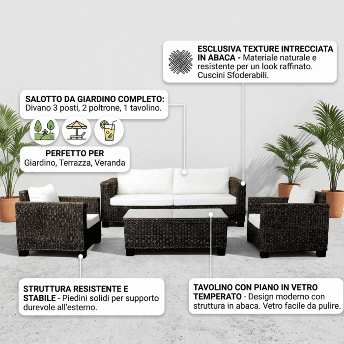 Salotto completo da giardino nero "Paula" - immagine 3