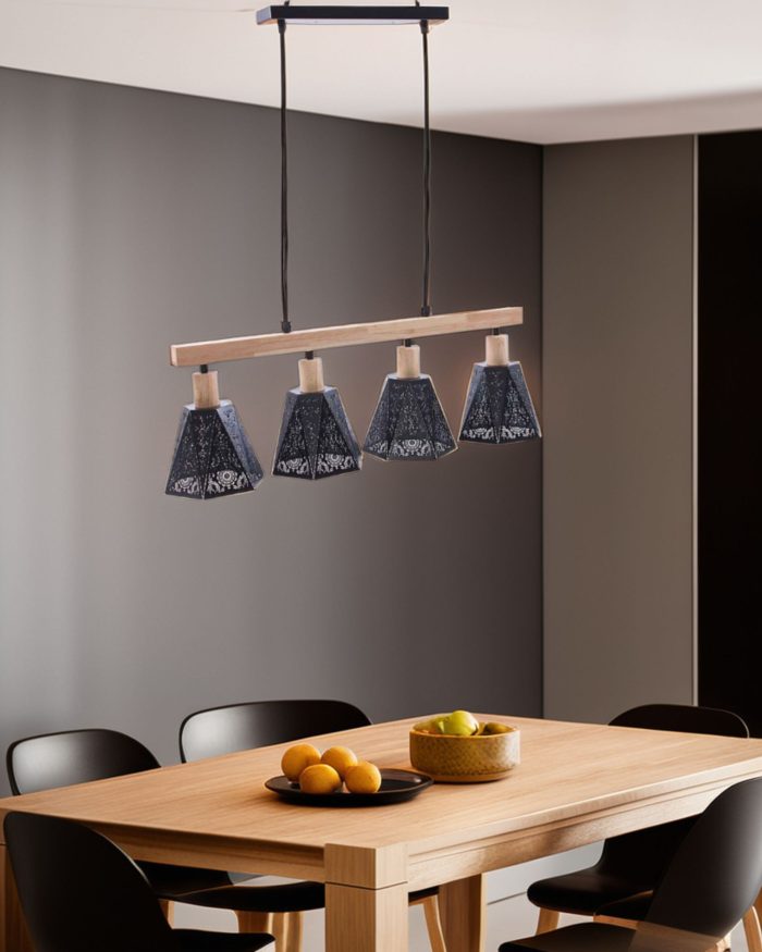 Lampadario in legno e metallo - immagine 2