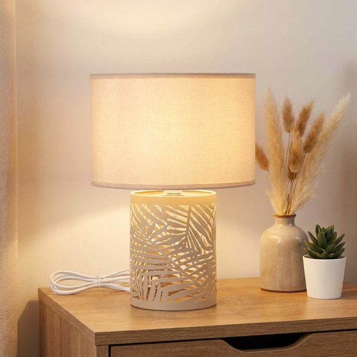 Lampada beige con design floreale Ø22H31 - immagine 5