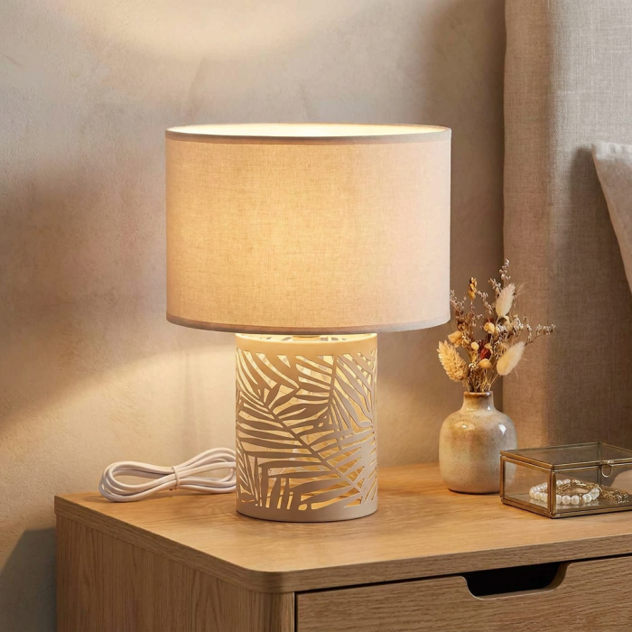 Lampada beige con design floreale Ø22H31 - immagine 2