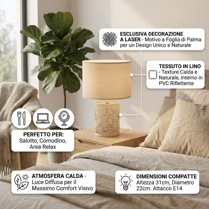 Lampada beige con design floreale Ø22H31 - immagine 3