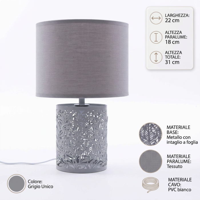Lampada grigia con design floreale Ø22H31 - immagine 4