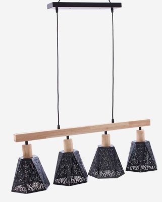 Lampadario in legno e metallo con 4 punti luce