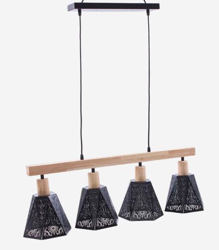 lampadario nero in legno e metallo