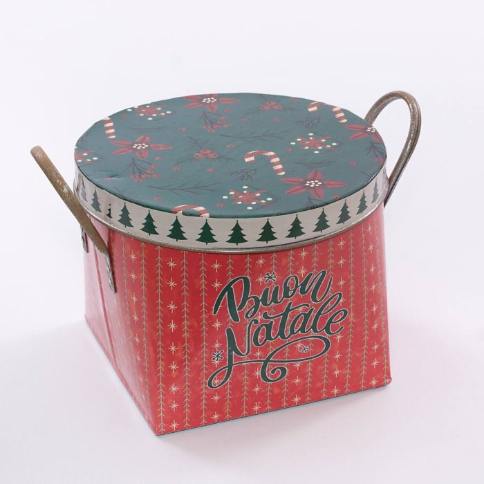 Scatola natalizia in latta in set di 2 rossa e verde rotonda - immagine 2