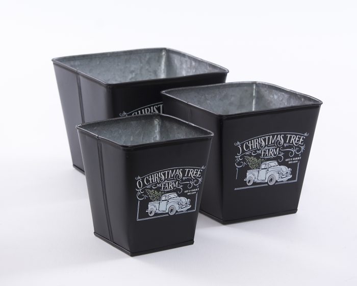 Vaschetta natalizia decorativa nera in latta in set di 3 - immagine 4