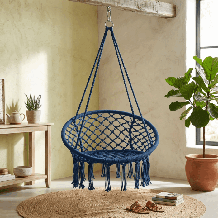 Poltrona pensile blu in cotone - immagine 2