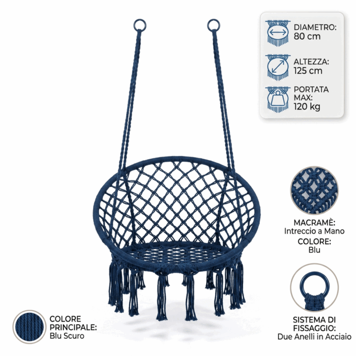 Poltrona pensile blu in cotone - immagine 4