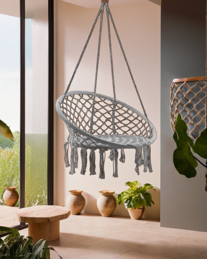 Poltrona pensile grigia in cotone - immagine 2