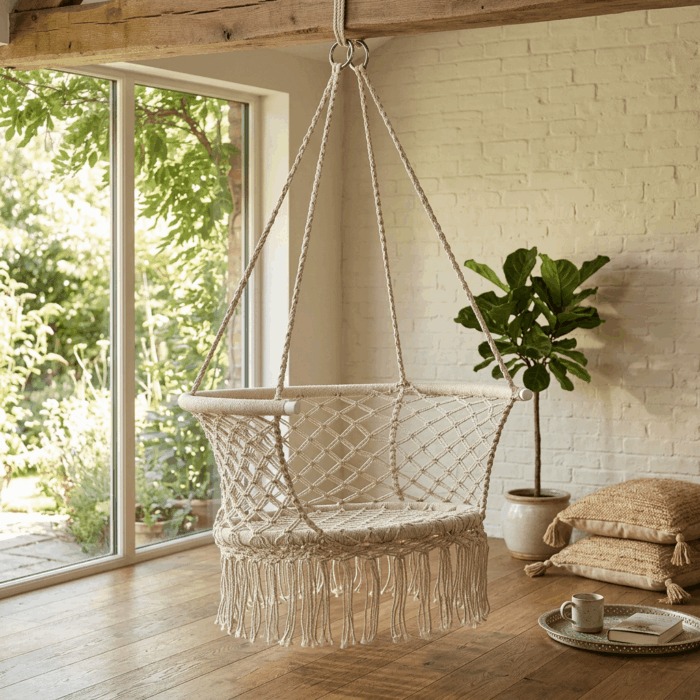 Poltrona pensile in cotone beige - immagine 5