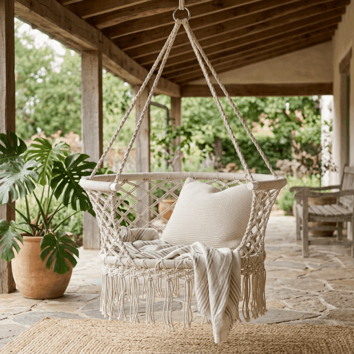 Poltrona pensile in cotone beige - immagine 2