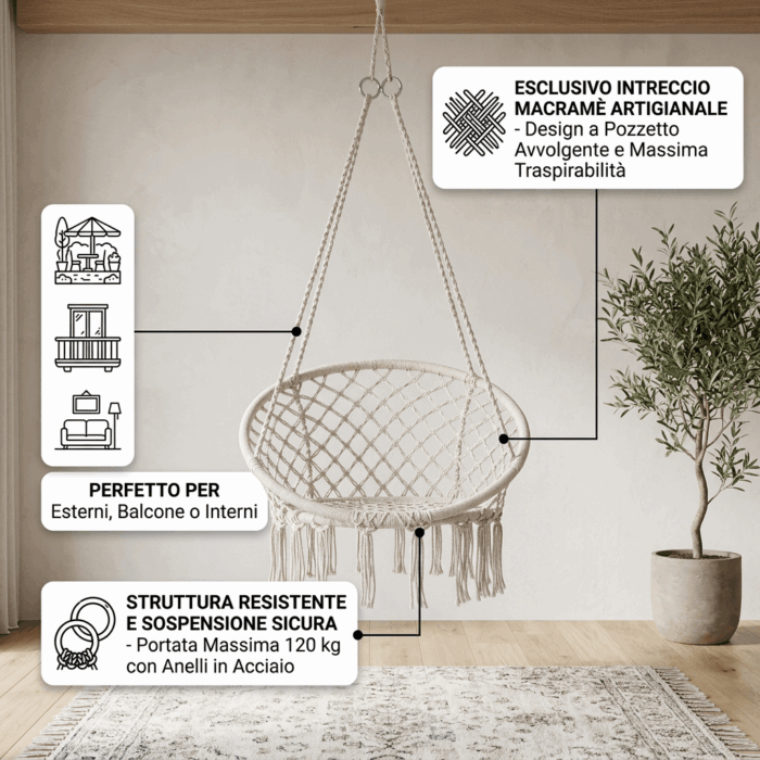Poltrona pensile in cotone beige - immagine 3