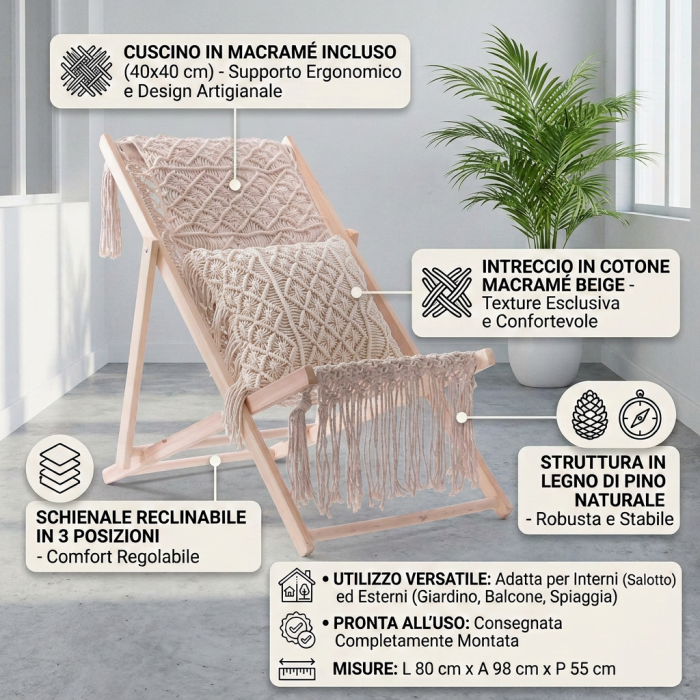 Sedia sdraio in macramè - immagine 3