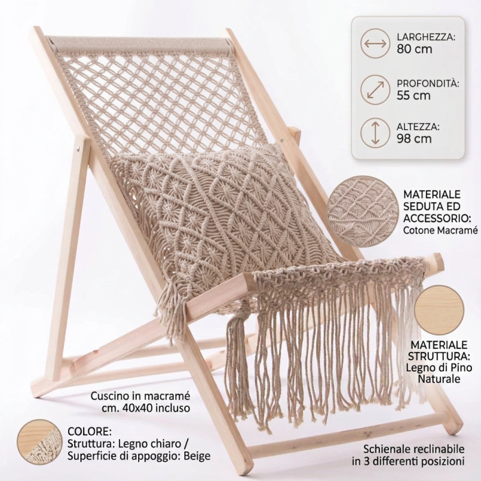 Sedia sdraio in macramè - immagine 5