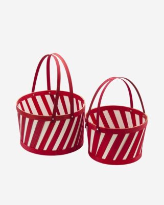 Cesto natalizio decorativo in bambù bicolore rosso bianco in set di due