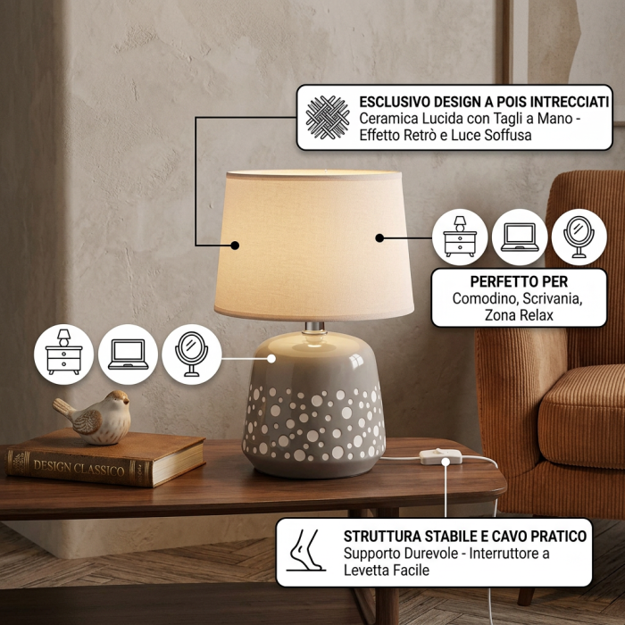 Lampada in ceramica con pois - immagine 3