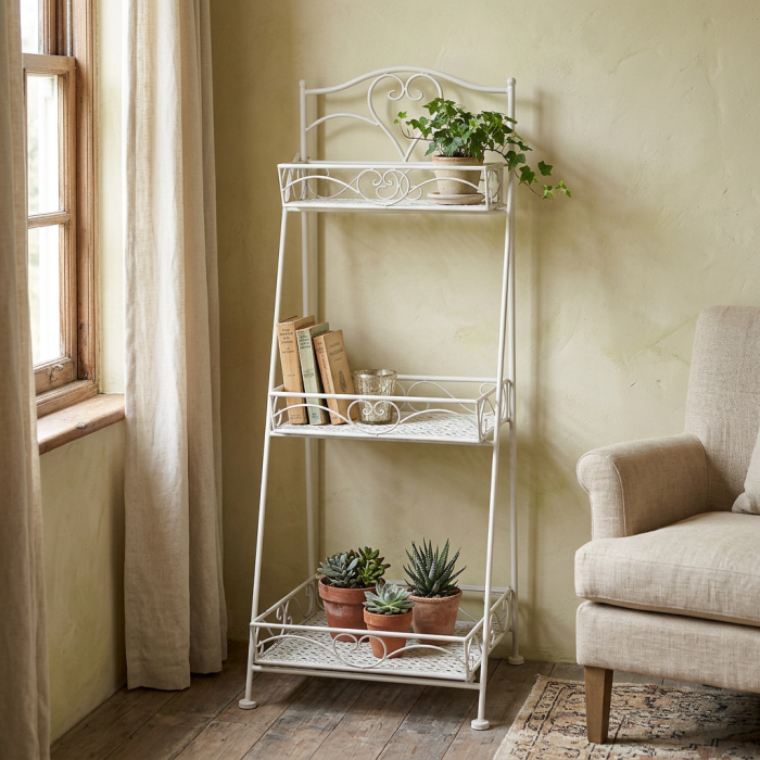 Scaffale a scaletta in metallo bianco - immagine 3