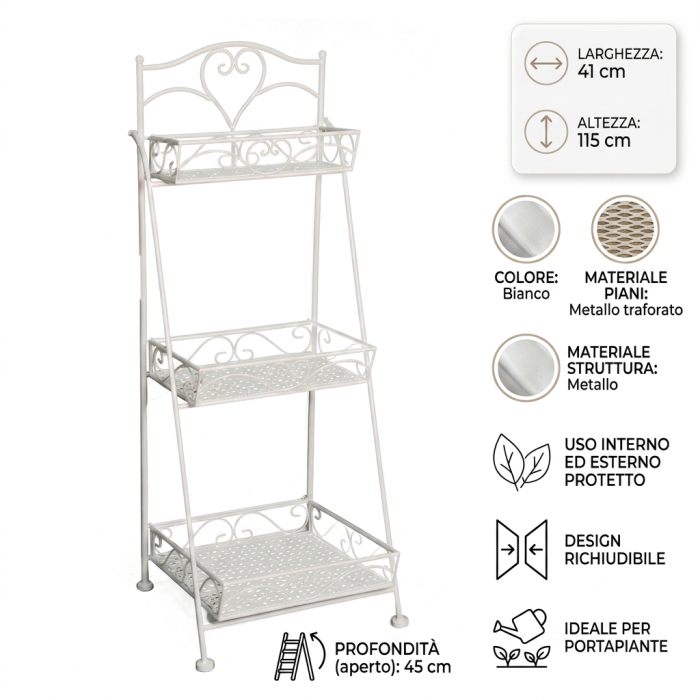 Scaffale a scaletta in metallo bianco - immagine 5
