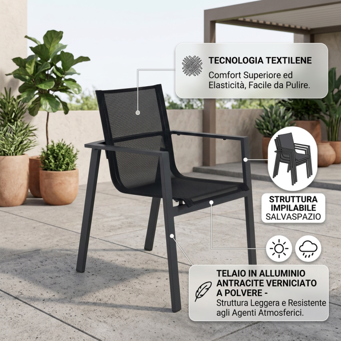 Sedia in alluminio e textilene "Bruna" - immagine 3