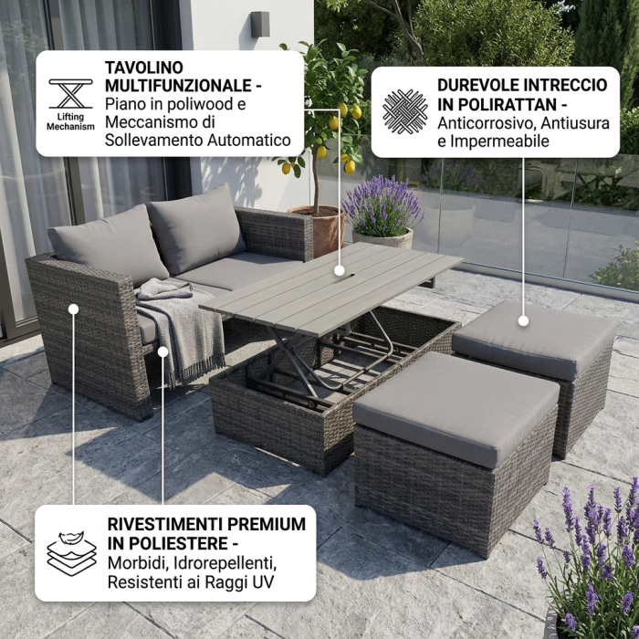 Salotto completo in polirattan "Furbo" - immagine 4