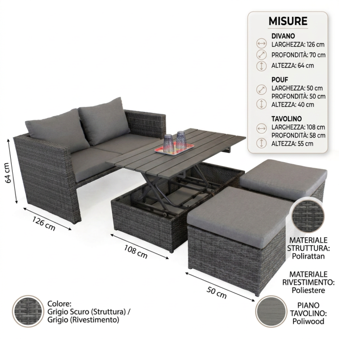 Salotto completo in polirattan "Furbo" - immagine 5