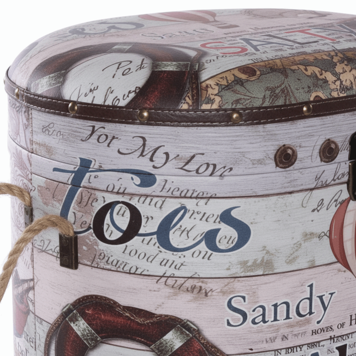 Pouf Contenitore in Set di 3 con Fantasia Mare in MDF e Rivestimento PU - immagine 6
