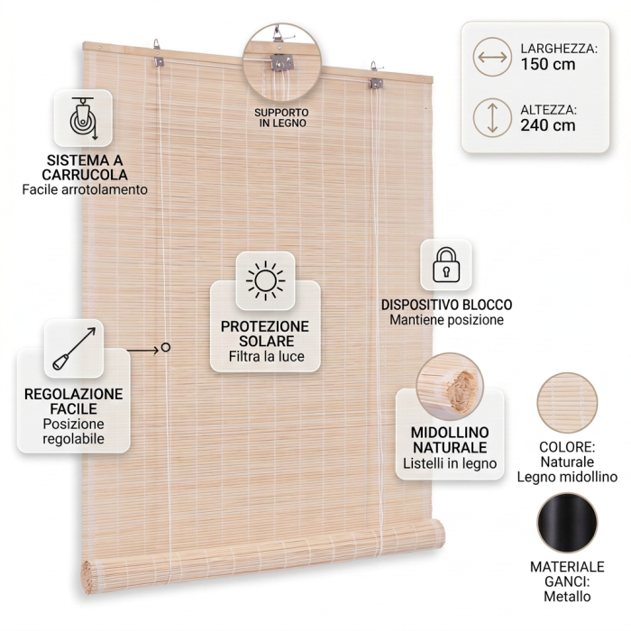 Arella in midollino con carrucola 150X240 - immagine 5