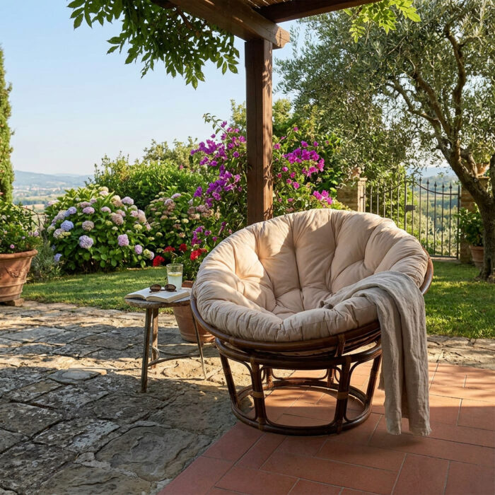 Poltrona "Papasan" rotonda in rattan noce - immagine 2