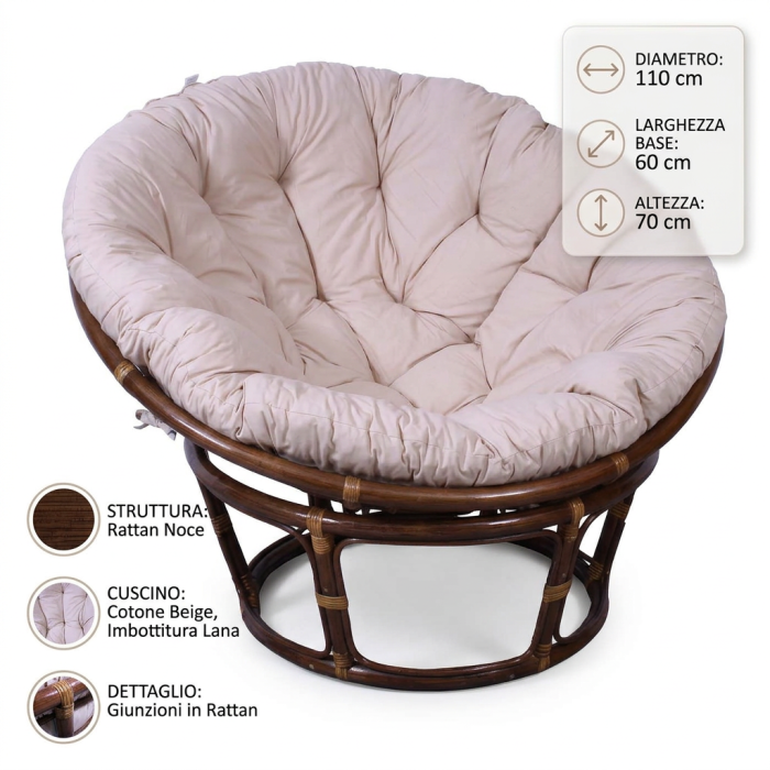 Poltrona rotonda in rattan noce "Papasan" - immagine 5