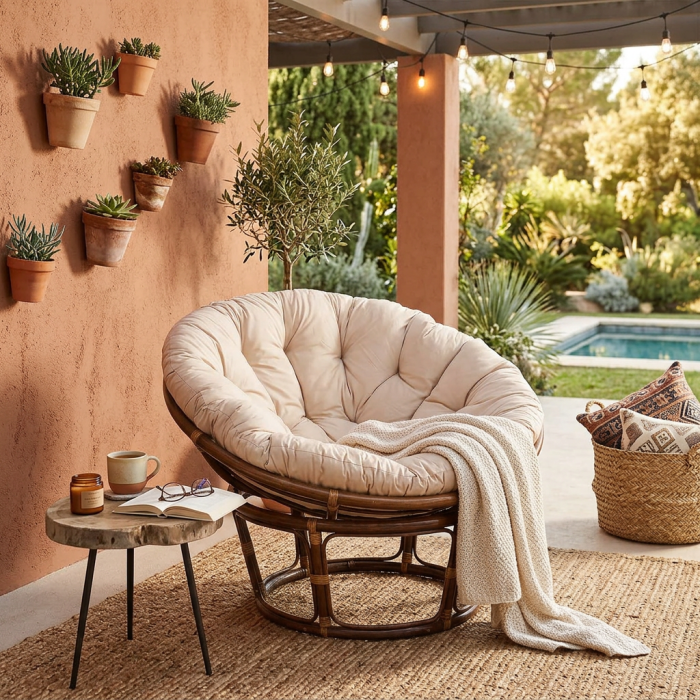 Poltrona rotonda in rattan noce "Papasan" - immagine 2