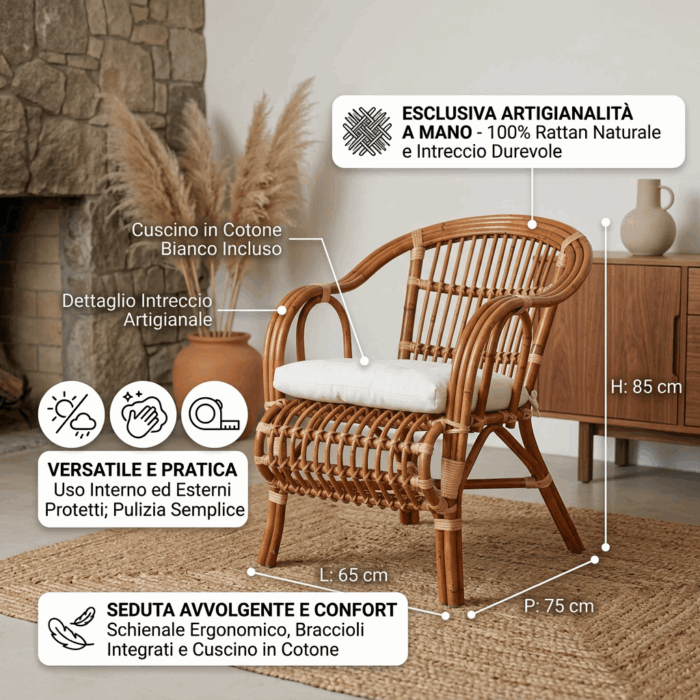 Poltrona in rattan marrone "Brisbane" - immagine 3