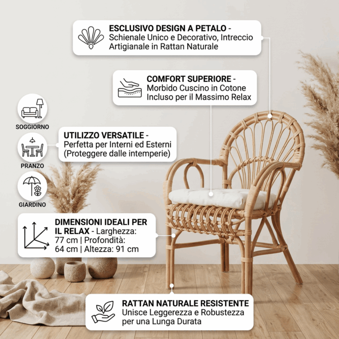 Poltrona in rattan con cuscino "Irian" - immagine 3