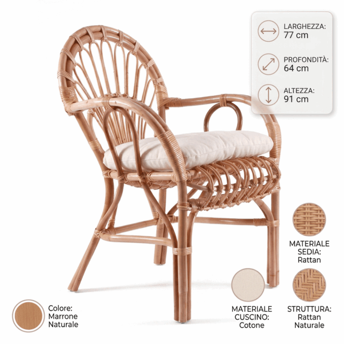 Poltrona in rattan con cuscino "Irian" - immagine 4