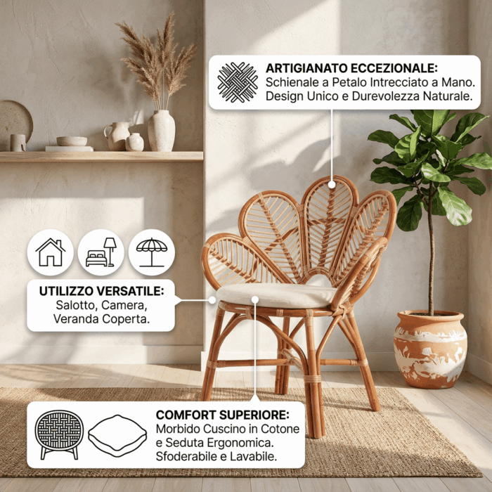 Poltrona "Daun" in rattan con seduta a petalo - immagine 3