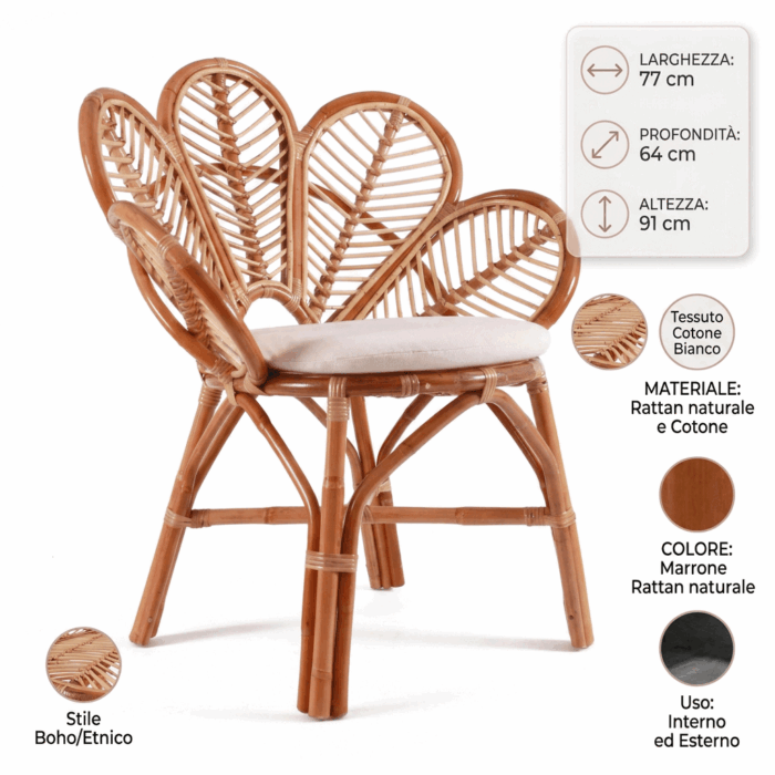 Poltrona "Daun" in rattan con seduta a petalo - immagine 4