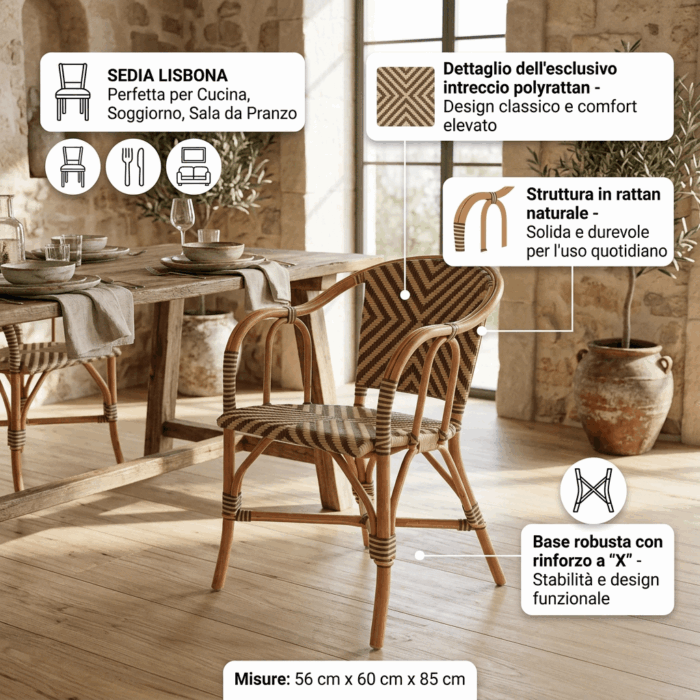 Sedia da pranzo in rattan "Lisbona" - immagine 4