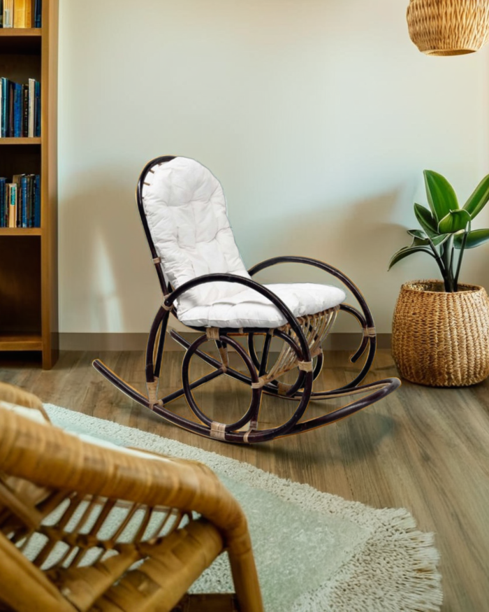 Sedia a dondolo in rattan noce "Manao" - immagine 2