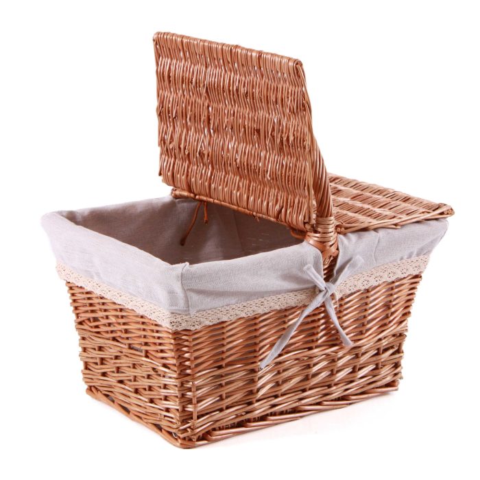 Cesto rettangolare in vimini bollito foderato - immagine 2