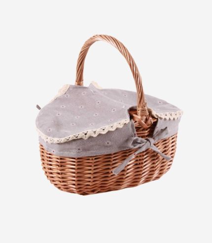 Cesto pic nic in vimini bollito fodera azzurra