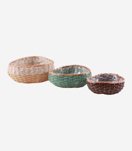 Set di 3 portafiori in vimini e pvc