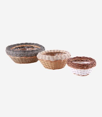 Set di 3 portafiori rotondi in vimini e pvc