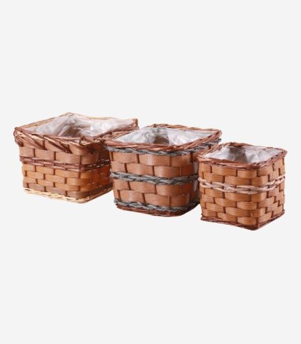 Set di 3 portafiori quadrati in vimini e pvc