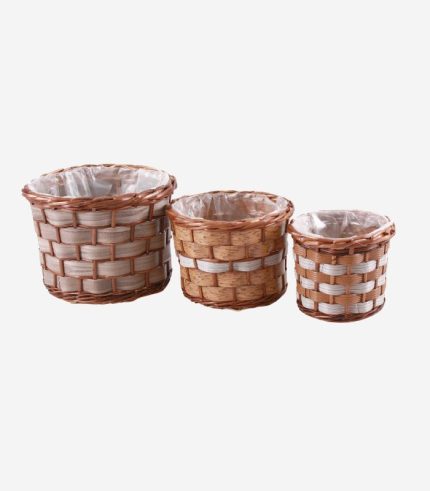 Set di 3 portafiori rotondi in vimini e pvc