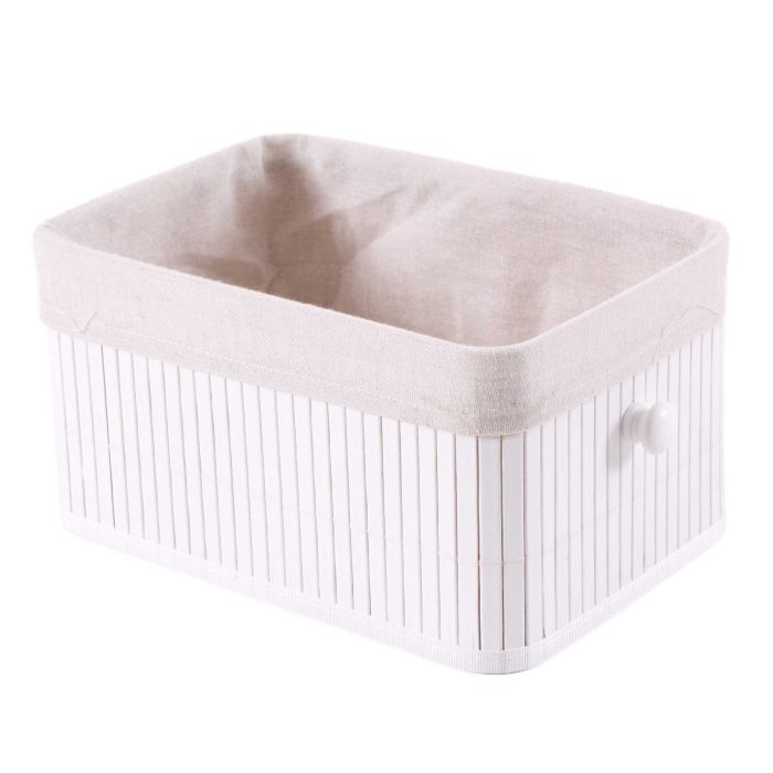 Cassettiera bianca in abete e bambù - immagine 3