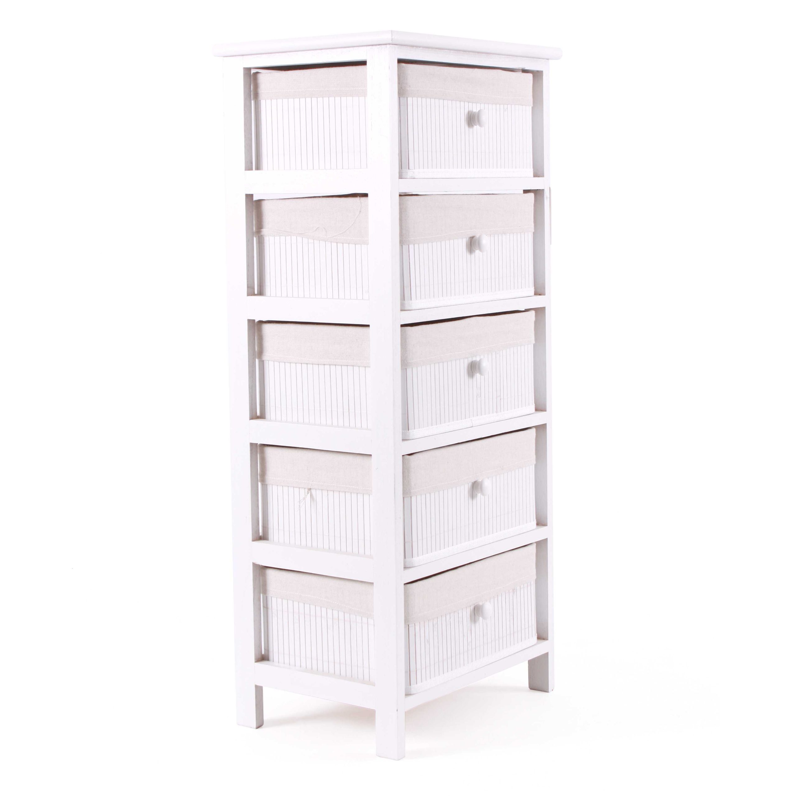 62-LH227-5L Cassettiera Bianca a Colonna con 5 Cassetti in Legno di Abete e bambù Verniciato 40x29x90 cm