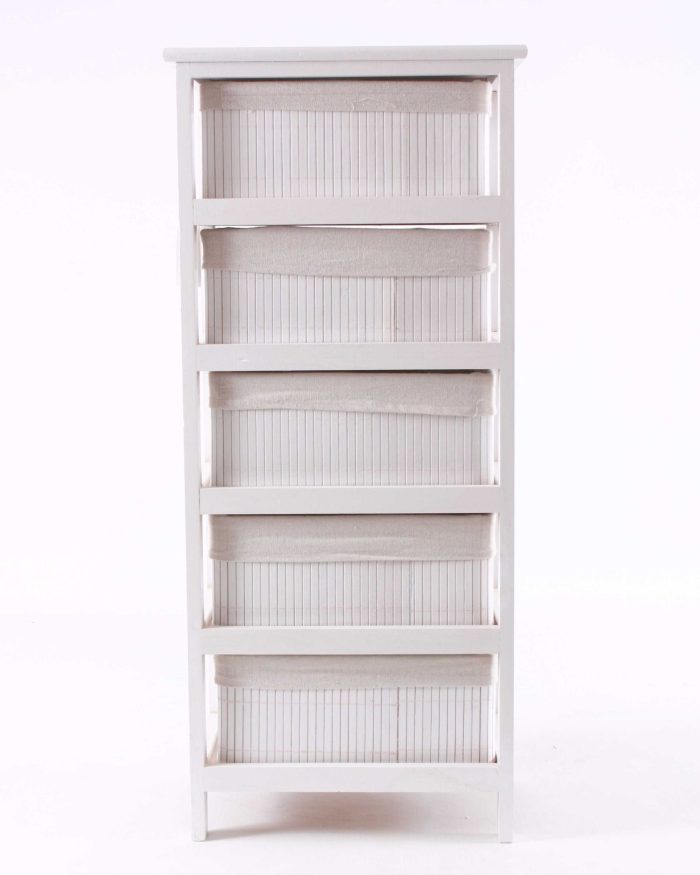 Cassettiera bianca in abete e bambù - immagine 2