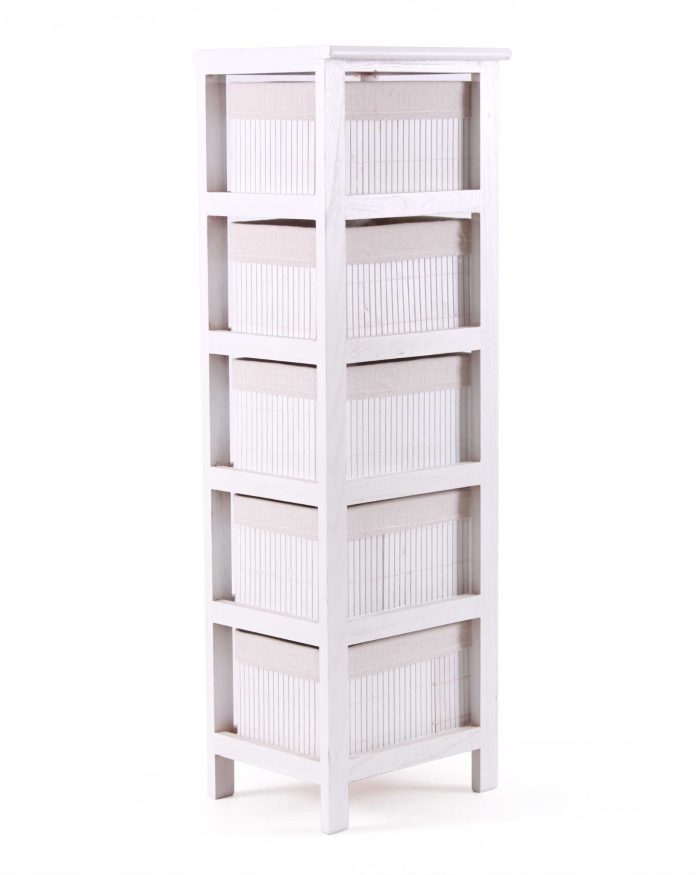 Cassettiera bianca in abete e bambù - immagine 2