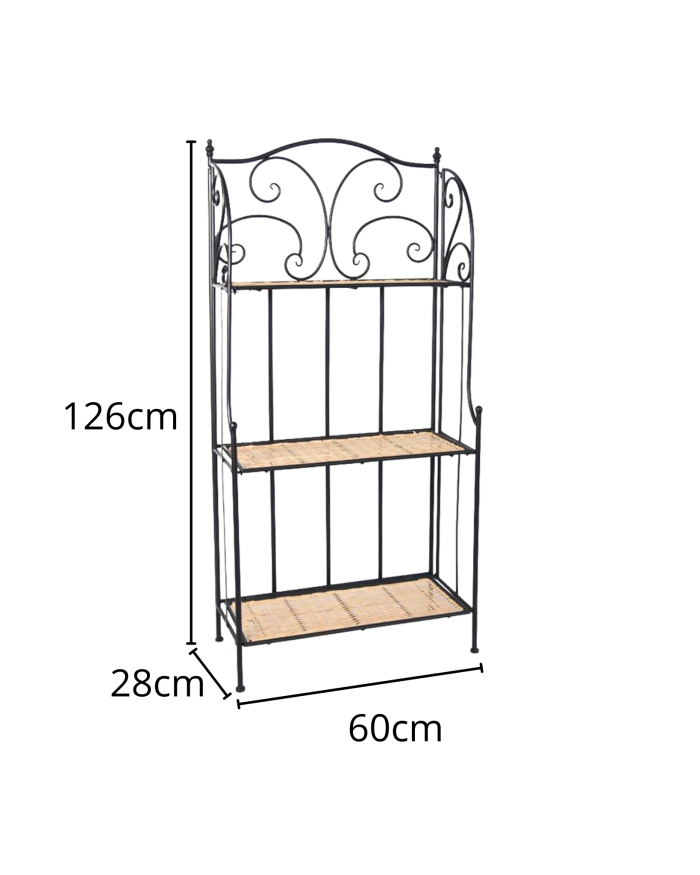 Scaffale in metallo e vimini a tre piani - immagine 3