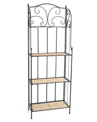 Scaffale in Ferro e Vimini Nero con Mensole in Vimini 60x28x165 cm