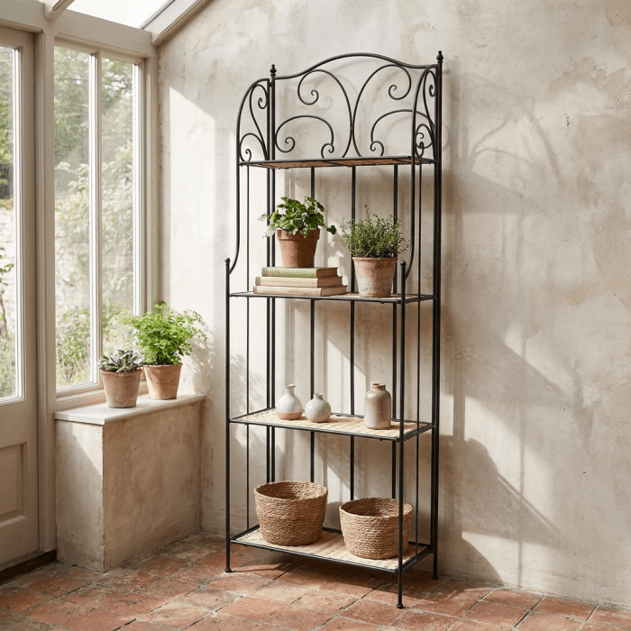 Scaffale in Ferro e Vimini Nero con Mensole in Vimini 60x28x165 cm - immagine 5